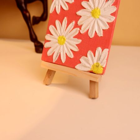Textured Daisy Mini Canvas on Coral Background